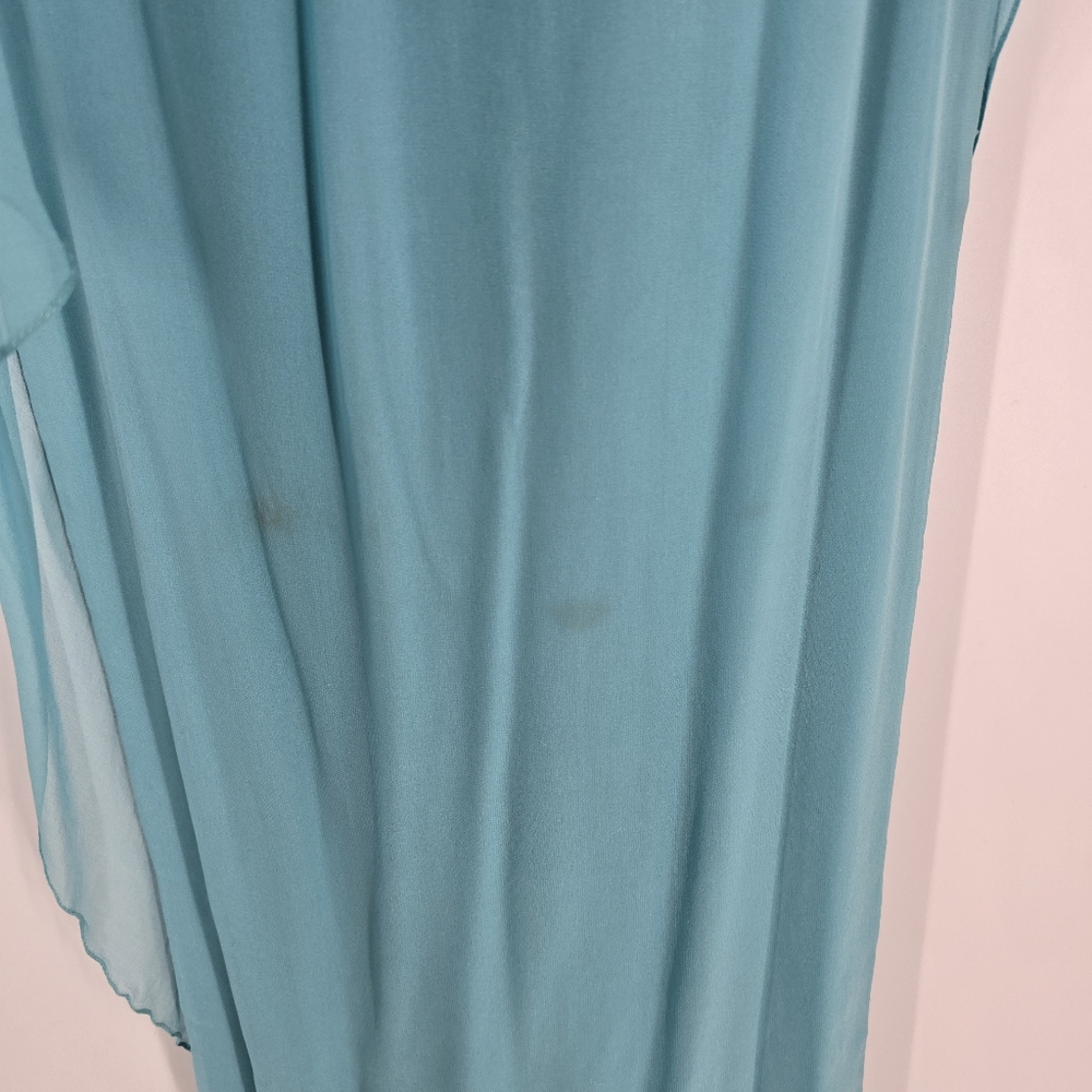 Marchesa Couture Aqua Blue Embellished Neckline Chiffon Caftan Gown No Size - Picture 11 of 16